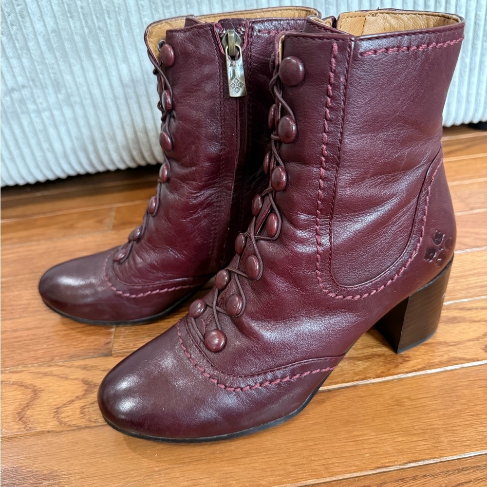 Patricia Nash Burgundy Leather Button-Front Ankle Boots